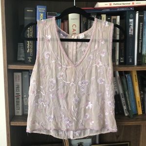Italian Silk Lavender Embroidered Top- Size M